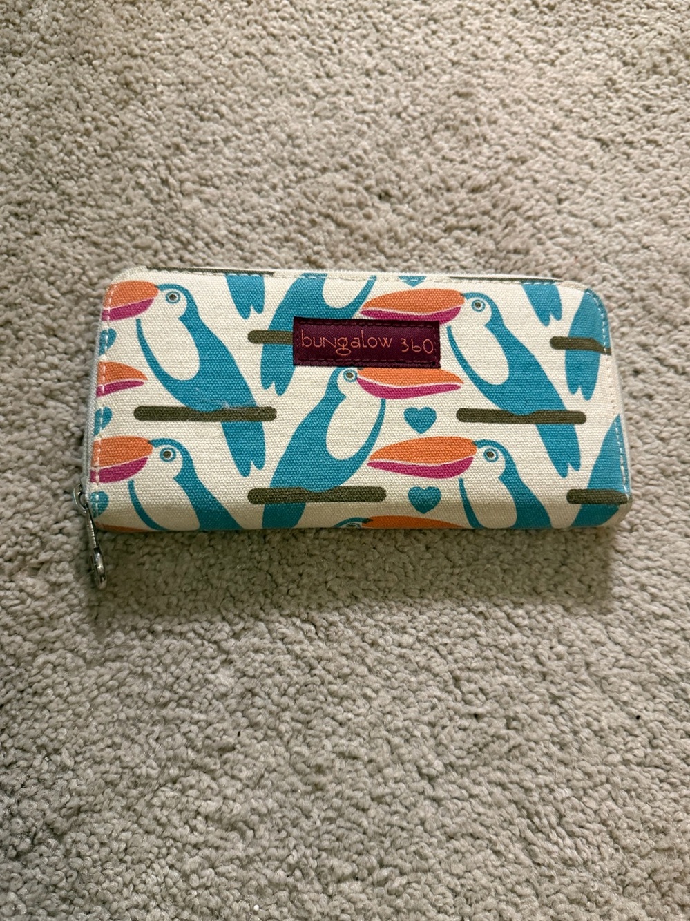 Bungalow 360 Teal Toucan Zip Wallet - Teal & Orange